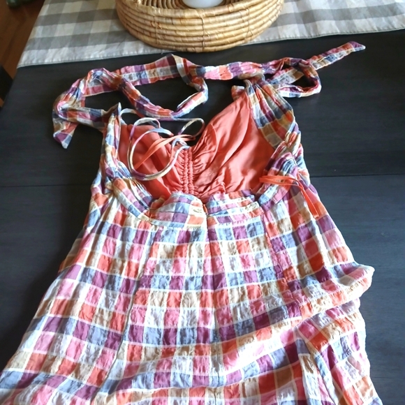 FREE PEOPLE Plaid Halter Maxi Dress LIKE NEW ADJUSTABLE SIZE 10 - Picture 10 of 10
